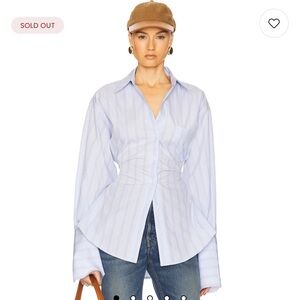 Helsa Stripe Poplin Lace Back Shirt in Blue Multi Stripe Women's Blue Top